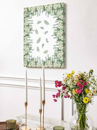 NuYeBiofx Farmhouse Flower Leaf Seamless Canvas Wall Art Prints,30"x20" Framed Picture Artwork Pastoral White Green Plant Printed Canvas Oil Painting for Living Room Bedroom Office,Ready to Hang