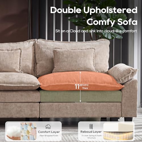 Oversized Modular Sectional Sofa，Khaki：122" U Shaped | Modern Comfy Cloud Couch with Movable Ottoman and Pillow, Deep Seat Couches for Living Room, Bedroom or Apartment