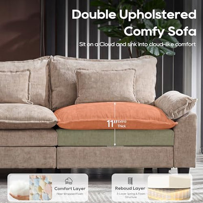 Oversized Modular Sectional Sofa，Khaki：122" U Shaped | Modern Comfy Cloud Couch with Movable Ottoman and Pillow, Deep Seat Couches for Living Room, Bedroom or Apartment