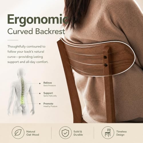 Oak Curved Back Dining Chairs, Walnut, Solid Wood, view 6