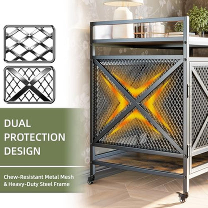48" Dog Crate Furniture with Wheels, Brown, view 6