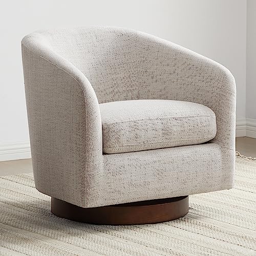 CHITA Swivel Accent Chair, FSC Certified Wood Frame, Fully Assembled, Ivory | Fabric Barrel Arm Chair with 360° Swivel Solid Wood Base, Mid Century Modern Living Room Chair, 31"x31"x28", 350 Lb Capacity