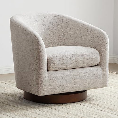 CHITA Swivel Accent Chair, FSC Certified Wood Frame, Fully Assembled, Ivory | Fabric Barrel Arm Chair with 360° Swivel Solid Wood Base, Mid Century Modern Living Room Chair, 31"x31"x28", 350 Lb Capacity