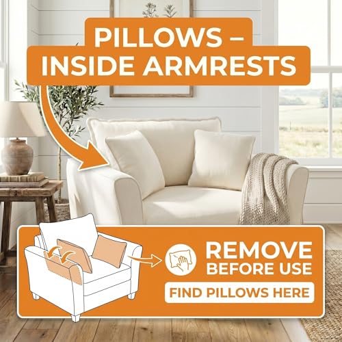 46.3" Chenille Accent Chair, Oversized Reading Armchair w/2 Pillows, Modern Corner Single Cloud Sofa Arm Chairs, Comfortable Living Room Deep Cushion Seating for Office & Apartment, White