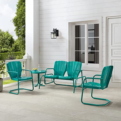 Ridgeland 4-Piece Retro Metal Outdoor Loveseat Glider Patio Furniture Set for Porch, Deck, Turquoise Gloss