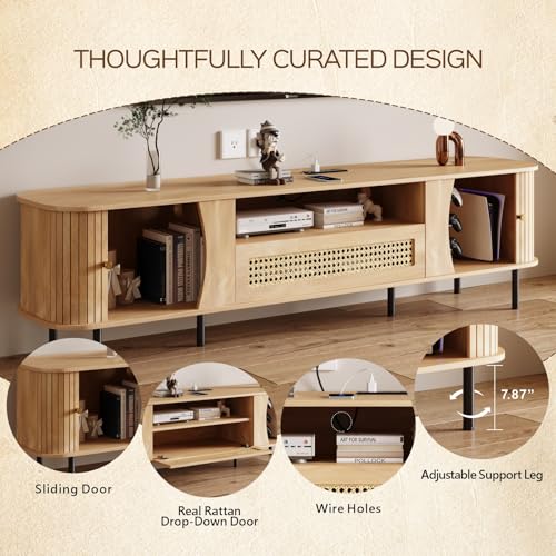 Fully Assembled 71" Mid Century Modern TV Stand with Power Outlet and Sliding, view 8