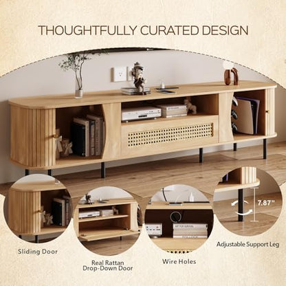 Fully Assembled 71" Mid Century Modern TV Stand with Power Outlet and Sliding, view 8