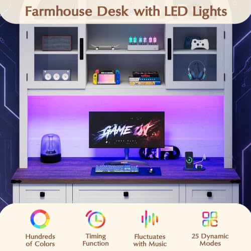 Farmhouse Computer Desk with Hutch, 83 inch Height Office Desk with Drawers, view 6