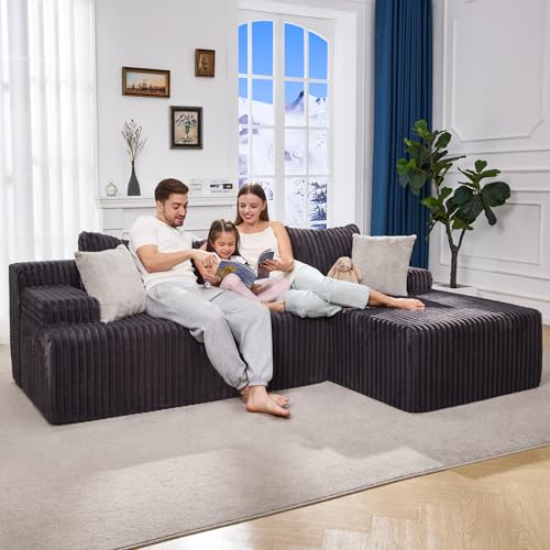 Boneless Couch Modular Sectional Sofa L-Shape Cloud Couch Lounge | 96" Right Facing Chaise Darkgrey,Memory Foam,Removable Cover,Non-slip Bottom,No Assemble Required,Furniture for Small Home