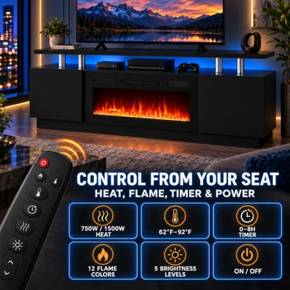 70 Inch Electric Fireplace TV Stand, Entertainment Center, view 7