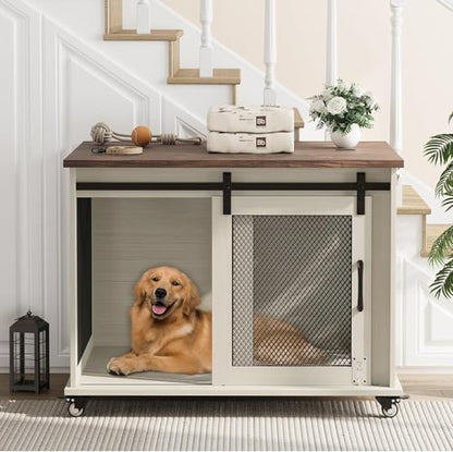 37'' Dog Crate Furniture, Flip Top Dog Kennel with Sliding Barn Door, view 3