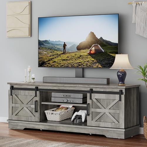 Farmhouse TV Stand for Living Room with Mount, Grey, view 2