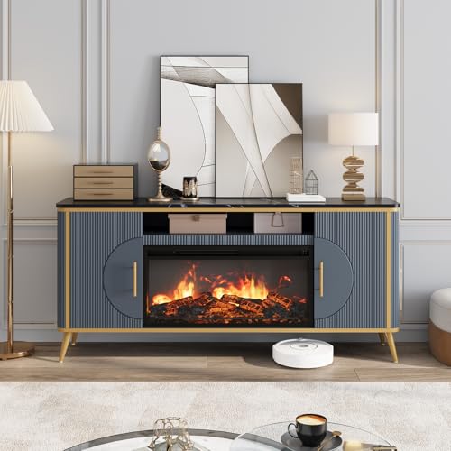 Fluted Fireplace TV Stand Up to 80" TVs, view 4