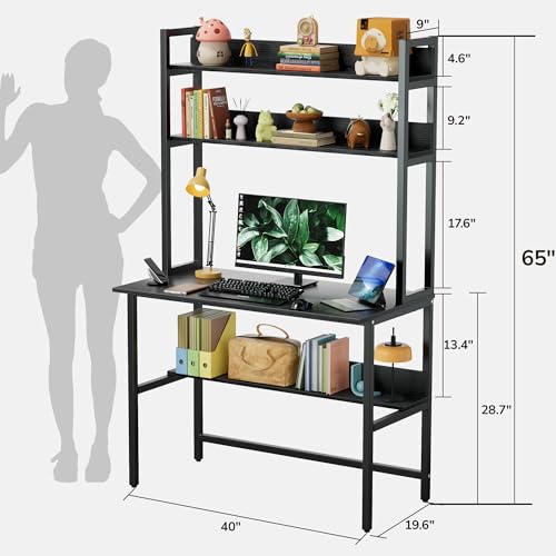 40 Inch Desk with Hutch, Computer Desk with Shelves, view 4