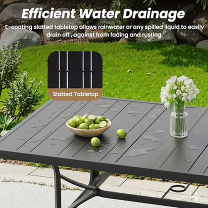 Outdoor Dining Table 60"x35", Rectangle Patio Dining Table with 1.57" Umbrella Hole, Outdoor Metal Furniture for Patio, Graden, Backyard and Poolside, Weather-Resistant
