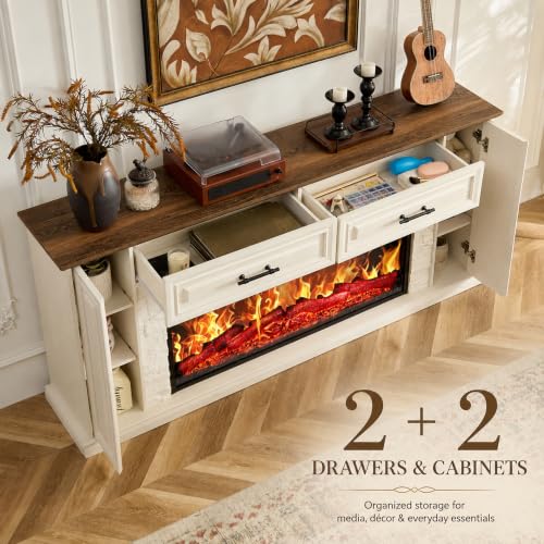 70" Electric Fireplace with Mantel, Fireplace TV Stand with Cabinet Drawers, view 7