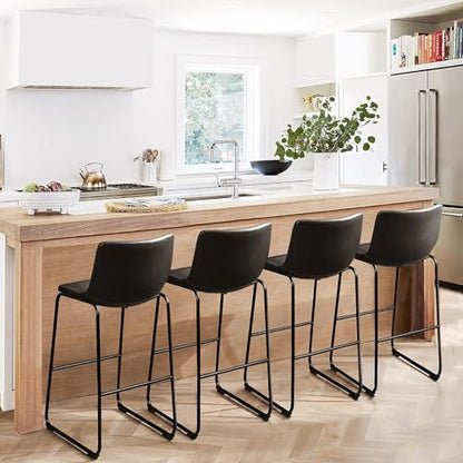 Waleaf 30 inch Bar Stools Set of 4,Counter Height Bar Stools with Back, Modern PU Leather Stools with Metal Leg and Footrest (Black, 4 Pcs 30" Counter Height Barstools)