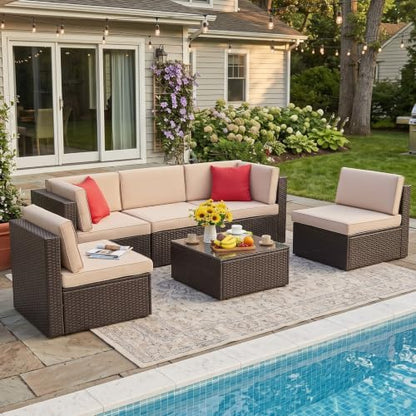 6 Pieces Patio Furniture Set, Outdoor Sectional Patio Sofa Couch, view 4