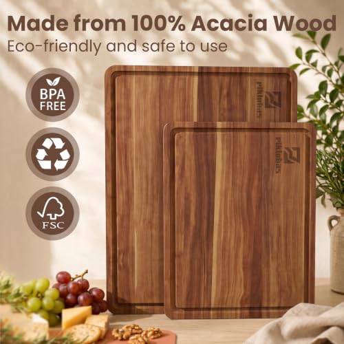 Large Acacia Wood Cutting Board Set for Kitchen with Storage Stand, view 4