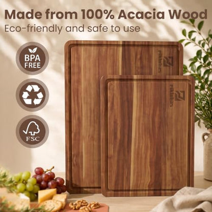 Large Acacia Wood Cutting Board Set for Kitchen with Storage Stand, view 4