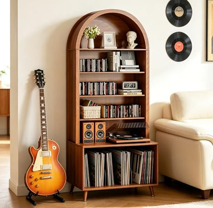 Arched Large Record Player Stand,Holds Up 350+ Albums,31.5''W, view 2