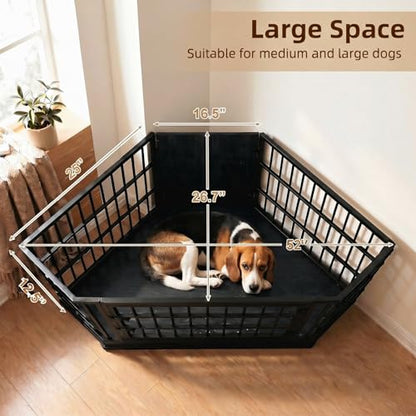 52 Inch Dog Crate Furniture Corner for Large Dogs, Black, view 4