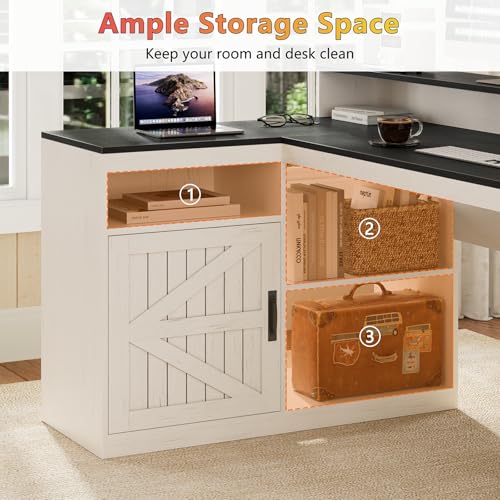 63" Farmhouse L Shaped Desk with Drawers and Printer Stand for Home Office, view 7