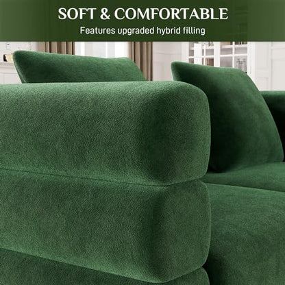Living Room Sofa Couch and Loveseat Set, Modern Comfy Velvet Deep Seat Cloud Couch with 5 Pillows, Oversized Sofa Furniture Sets for Living Room Bedroom, Emerald Green Velvet
