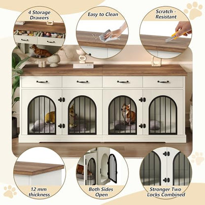 70.8" Dog Crate Furniture for 2 Dogs, Wooden Dog Kennel TV Stand (Beige), view 3