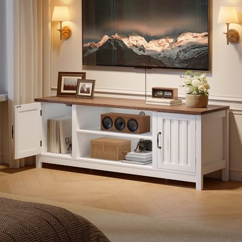 54" Farmhouse TV Stand with Storage Cabinet and Open Shelves, view 6