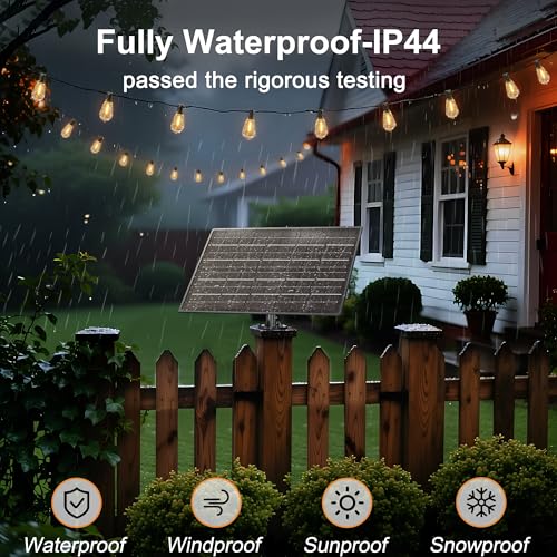 100FT Super Bright Solar String Lights Outdoor Waterproof with Remote Control 30+2 Shatterproof LED ST38 Bulbs for Porch Garden Market Bistro Patio Backyard Fence