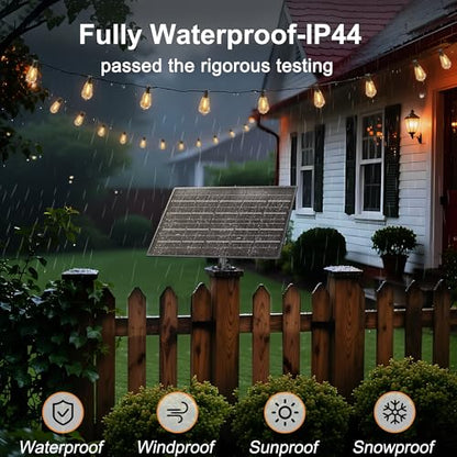 100FT Super Bright Solar String Lights Outdoor Waterproof with Remote Control 30+2 Shatterproof LED ST38 Bulbs for Porch Garden Market Bistro Patio Backyard Fence