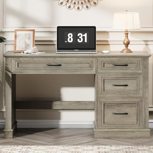 Farmhouse 47" Executive Desk, Computer Desk with Drawers and File Drawer, Workstation Computer Desk with Charging Station for Home Office,Study,（Dark Grey