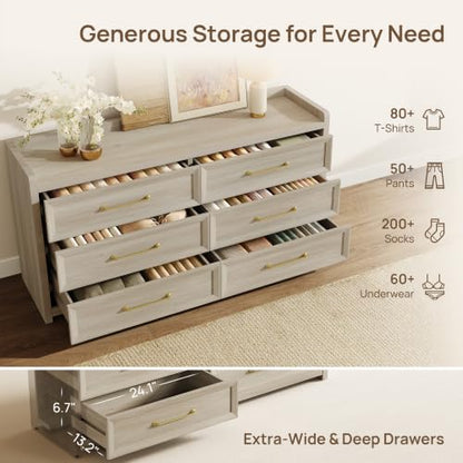 6 Drawer Dresser for Bedroom-56.4" Extra-Wide Wood Chest of Drawers, view 6