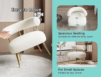 Mid Century Sherpa Boucle Accent Chair, Round Upholstered Barrel Arm Chair for Small Spaces, Fluffy Side Corner Sofa Chair for Living Room, Bedroom, Vanity, Office, Reading Nook(Cream White)