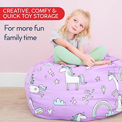 Stuffed Animal Storage Bean Bag Chair - X-Large, 38 in, Pink & White Stripe - Toy Storage Organizer & Stuffed Animal Organizer - Bag for Kids Room & Toy Organization