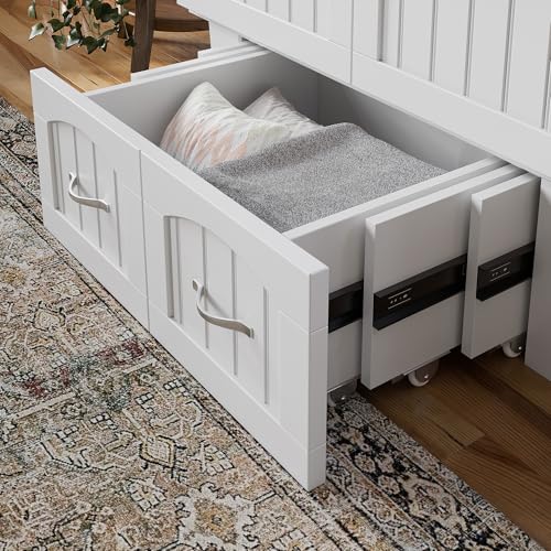 Sydney Twin Wood Murphy Bed Chest with 6" Mattress, Storage Drawer & Built-in USB Charger, White