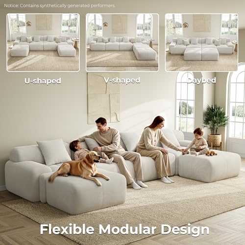 LumiCord 153.5" Tufted Modular Sectional Sofa, Modern U-Shaped Boneless Couch for Living Room, 26.8" Deep Seat, 18.1" High Seating, 15" Wide Armrest, Corduroy, Oatmeal Beige