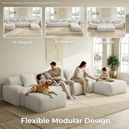 LumiCord 153.5" Tufted Modular Sectional Sofa, Modern U-Shaped Boneless Couch for Living Room, 26.8" Deep Seat, 18.1" High Seating, 15" Wide Armrest, Corduroy, Oatmeal Beige