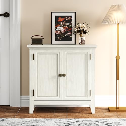 Buffet Cabinet with Storage, Mid Century Modern Sideboard with Adjustable Shelves, Wood Credenza Cabinet, Console Table for Dining Room, Living Room, Kitchen, Hallway, White (2-Door)