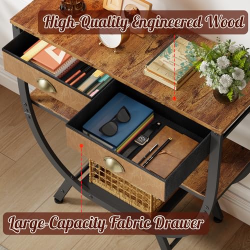 Console Entryway Table with 2 Drawers, 31.5" Height Sofa Table Behind Couch with 3 Tier Storage Shelves，Industrial TV Stand Accent Furniture for Hallway Corner Living Room Bedroom Entry Way Home Decor