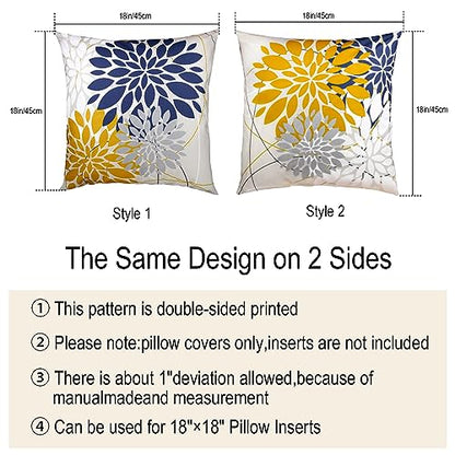 Flower Throw Pillow Covers 18x18 Set of 2, Flowers Pillow Cushion Cases, Modern Decorative Square Pillowcases for Sofa Couch Bedroom Living Room Car (18X18in Set of 2, Beige Flower) (2QE3005)