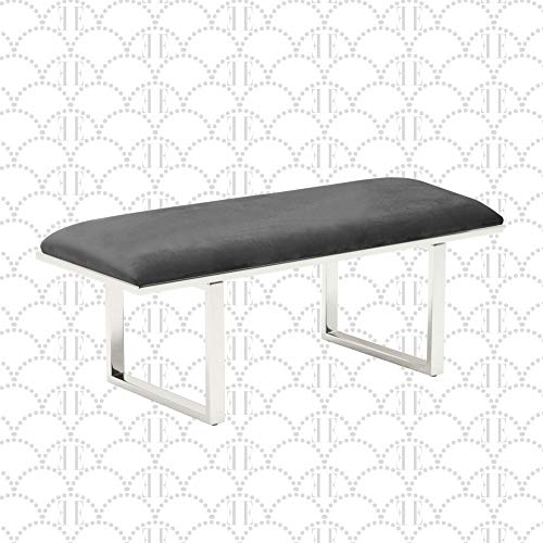 Remi Velvet Bedside Bench, Upholstered Ottoman, Entryway Accent Furniture, Easy Assembly, Dark Grey