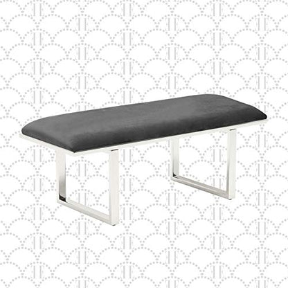 Remi Velvet Bedside Bench, Upholstered Ottoman, Entryway Accent Furniture, Easy Assembly, Dark Grey