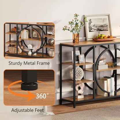 47" Industrial Console Tables for Entryway Rustic Sofa Table Behind Couch 4 Tier Wooden Shelves Entry Table with Storage for Foyer, Hallway, Front Door,Living Room (Rustic Brown, 47")