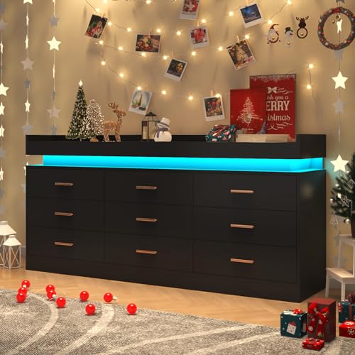 9 Drawer Dresser with LED Light and Charging Station, view 6
