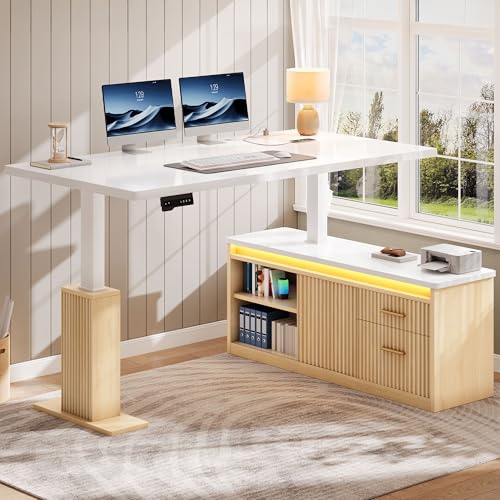 L Shaped Standing Desk with Power Outlets & LED Lights, view 4