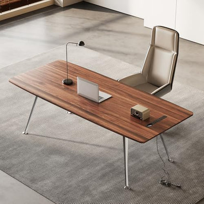 Writing Computer Desk, 60-Inch Large Executive Desk Office Workstation with Chrome-Plated Legs and Built-in Power Outlet, Writing Table Business Furniture, Modern Minimalist Style for Home Office
