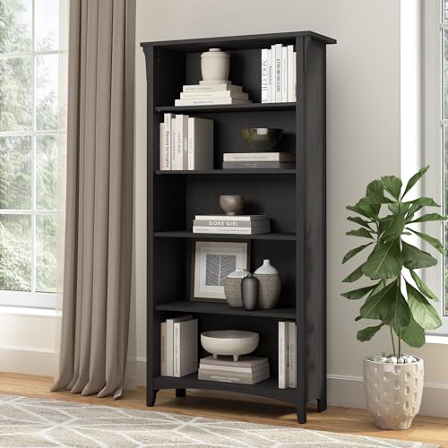 Salinas 5 Shelf Bookcase in Vintage Black, Tall Bookshelf, Large Book Shelf for Living Room, Home Office, or Entryway