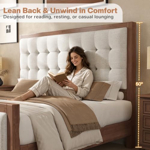 Queen Solid Wood Bed Frame 50" Tall Headboard&Footboard, Walnut, view 4